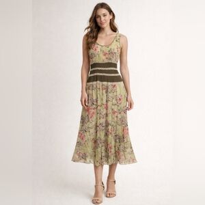 100% Silk Floral Midi Dress